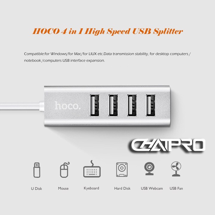 Xả hàng - Bộ hub chia 4 cổng USB Hoco HB1 chính hãng