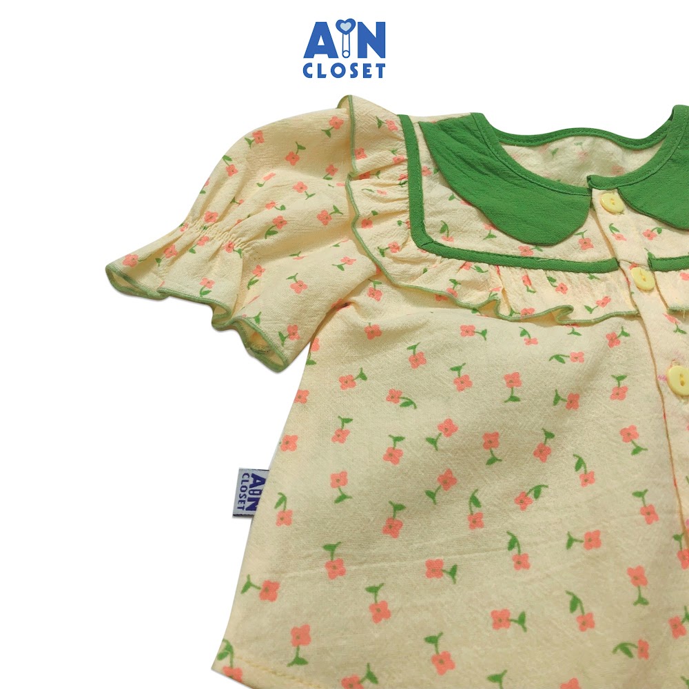 Bộ quần áo lửng bé gái họa tiết Hoa Sao nhái vàng quần xanh cara - AICDBGPF9UDL - AIN Closet