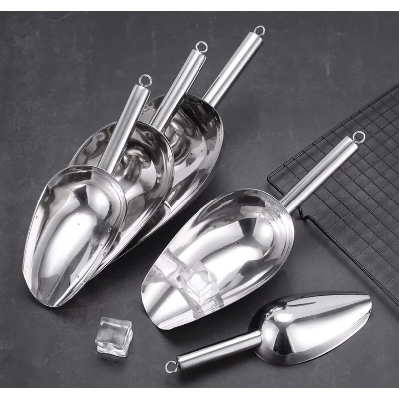 Dụng cụ xúc đá bằng inox không rỉ, muỗng xúc đá inox 24cm x 9cm