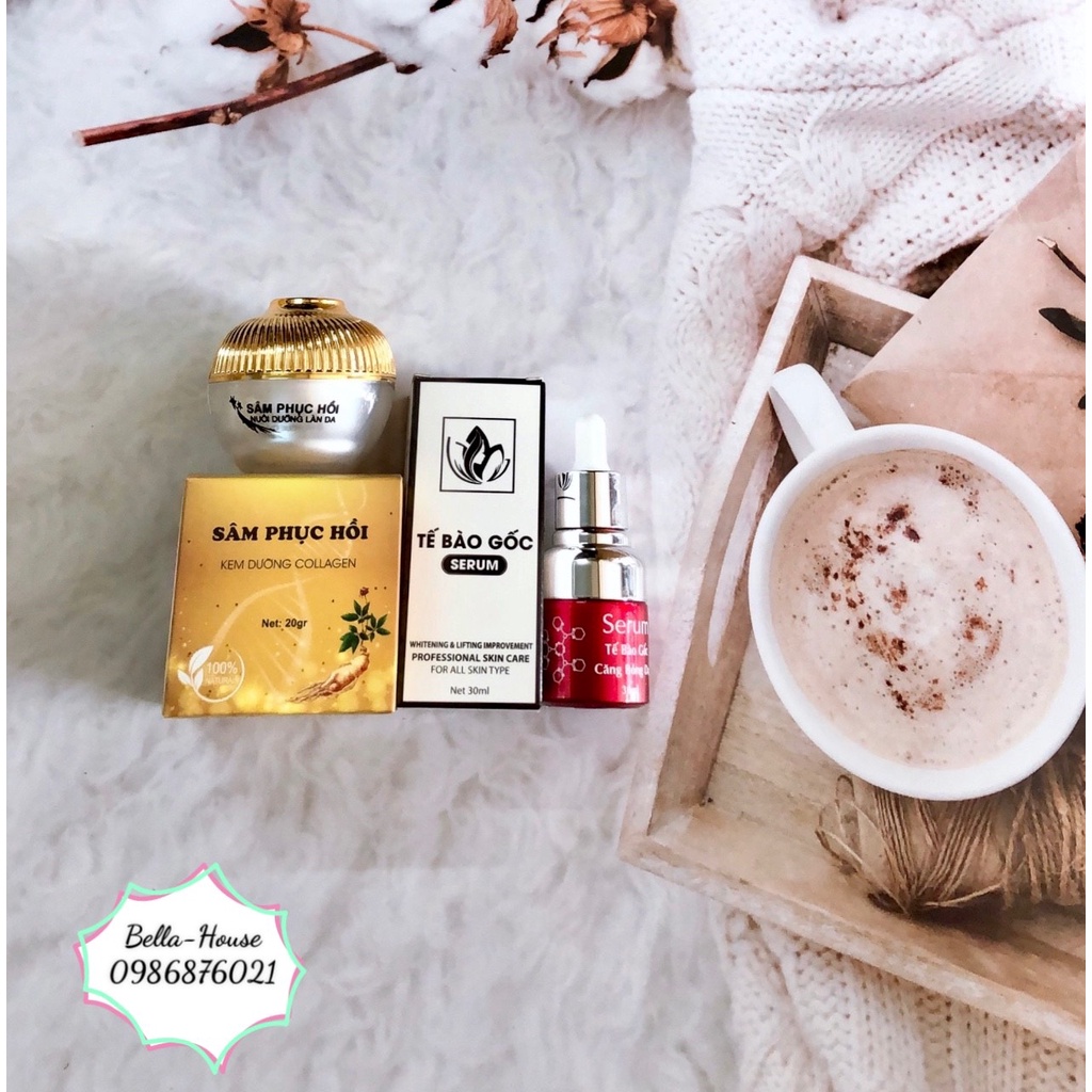 Combo Serum Tế Bào Gốc 30ml + Kem Sâm Mặt Phục Hồi Da( Se khít chân lông -Căng mịn -Trắng da -Ngừa Mụn)