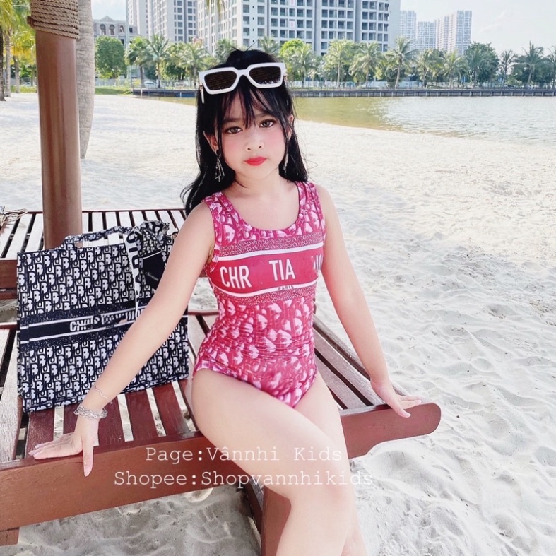 Đồ bơi bé gái, Bộ bikini liền thân họa tiết DIO 3D xa hoa cho bé size 10kg-30kg