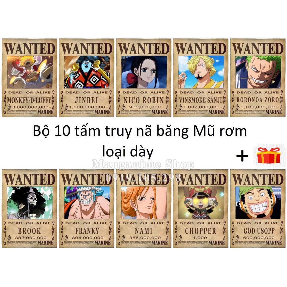 Bộ 10 Tấm Truy Nã Băng Mũ Rơm - Onepiece Wanted Poster Size A4, A5, A6 |  Shopee Việt Nam