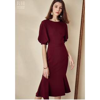 Đầm công sở đuôi cá tay lửng cổ tròn sát