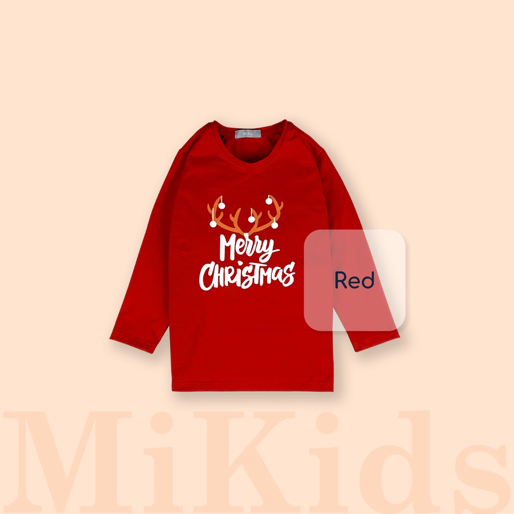 Áo Thun dài tay Cho Bé họa tiết Chữ Merry Christmas, Thun Cotton co giãn thấm hút Cho Bé đến 55Kg mặc chơi noel