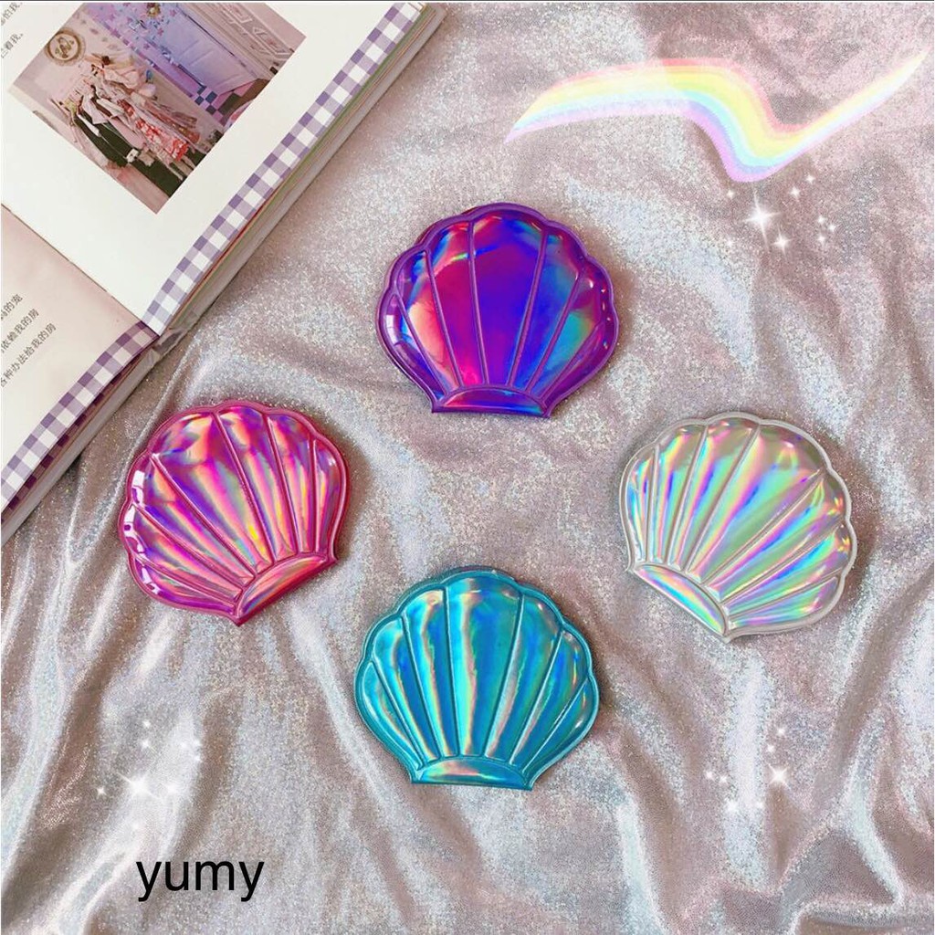 Gương Trang Điểm Cầm Tay Hologram Vỏ Sò 2 Mặt_YUMY