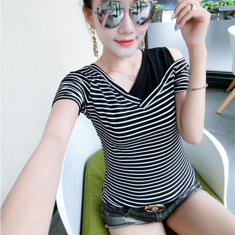 Áo Thun Cotton Ngắn Tay Hở Vai Thời Trang Dành Cho Nữ