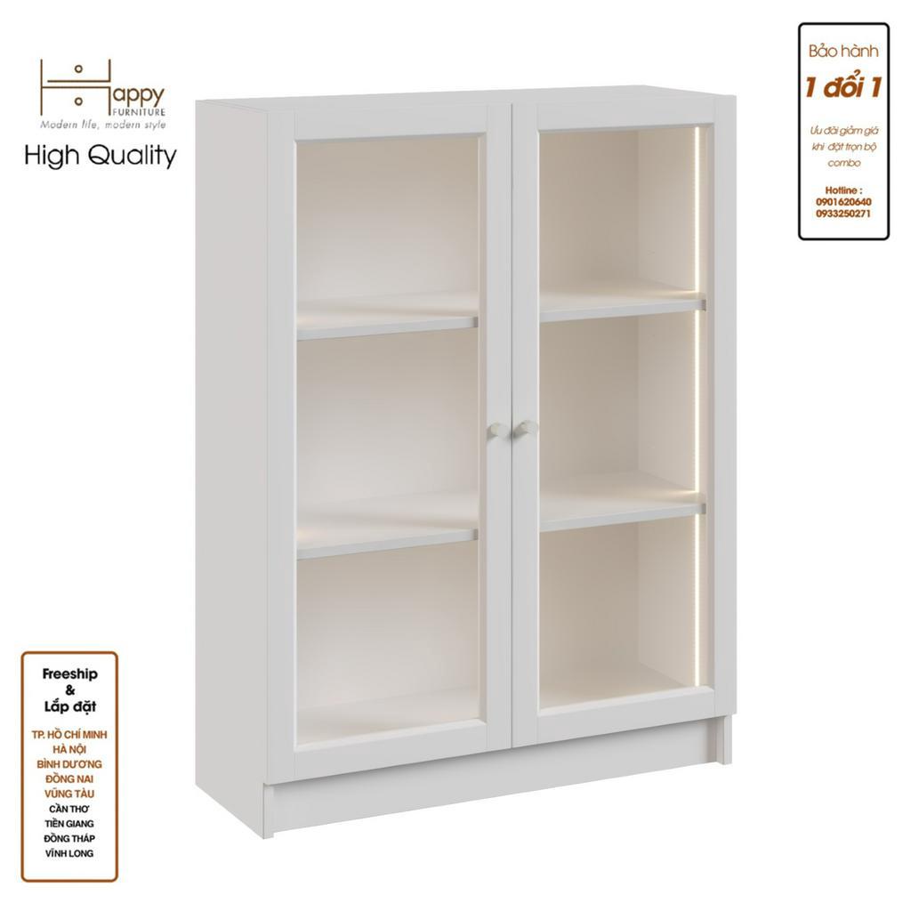 HAPPY FURNITURE , kệ sách 3 tầng cửa kính tích hợp đèn LED - CATY , KSA_012_LED , 80cm x 30cm x 106cm