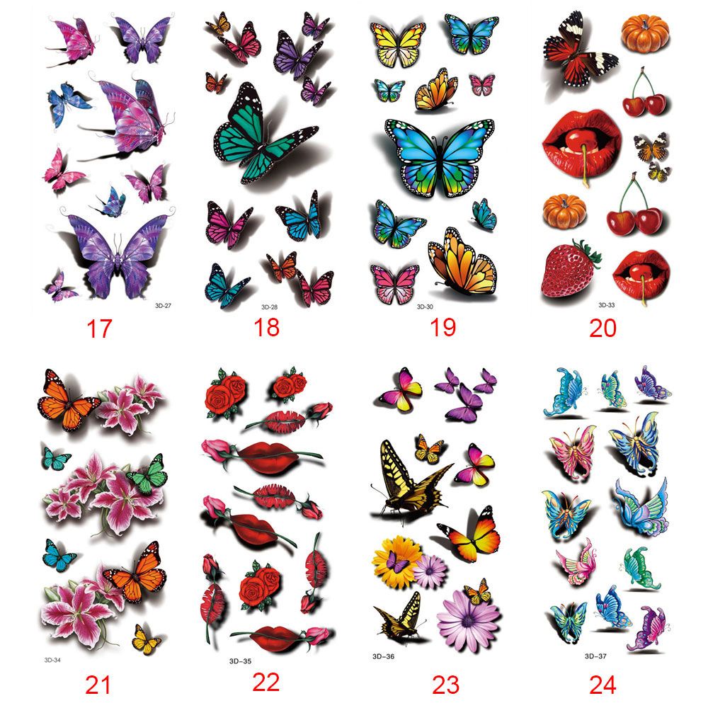 [Hàng mới về] Tờ hình xăm dán tạm thời hình bướm/lông vũ nhiều kiểu 3D làm đẹp độc đáo cho nữ