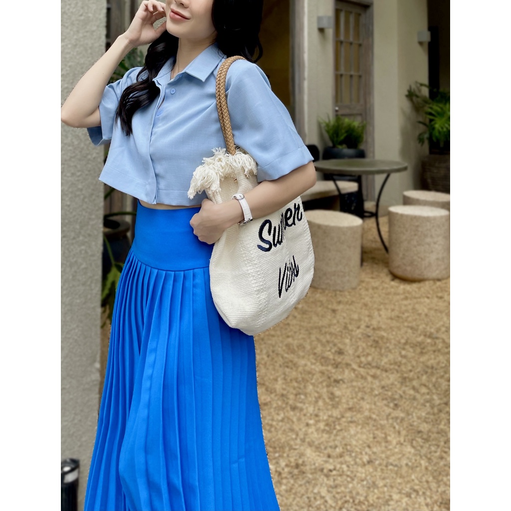 Chân váy xếp ly form dài