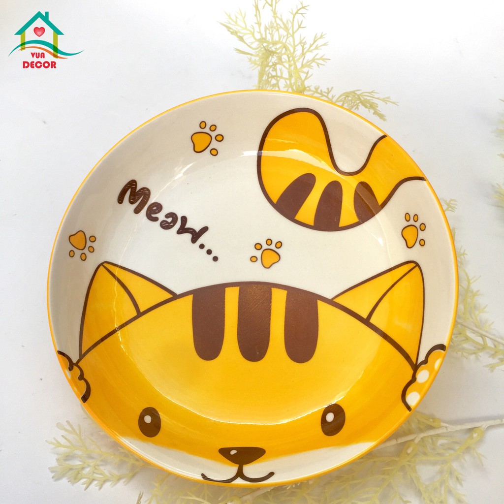 Bát Ăn Cơm Bộ Bát Đĩa Sứ Mèo Lười Vàng Decor Chén Dĩa Dễ Thương Cute Cao Cấp B53