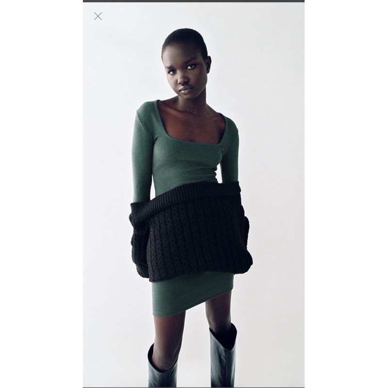 Váy thun tăm cổ vuông Zarraa canh sale, ảnh thật