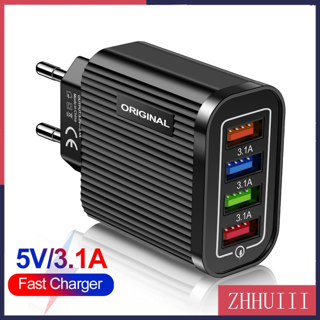 Củ Sạc Nhanh Với 4 Cổng Usb 5V / 3A Tích Hợp Đèn Led Tiện Dụng
