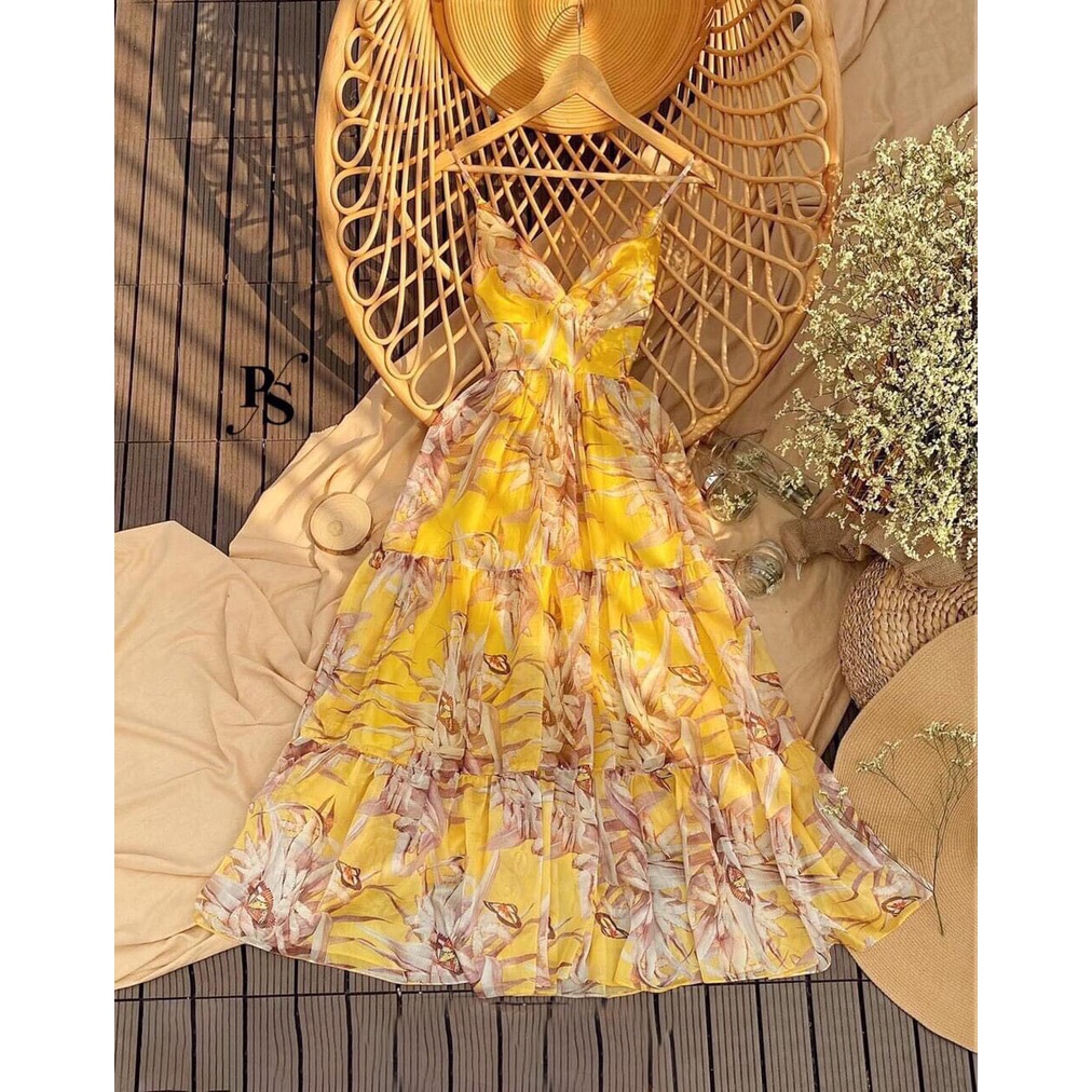 đầm maxi đi biển von lụa họa tiết hoa siêu xinh (kèm hình thật)