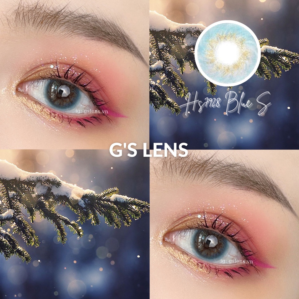 Lens Mắt Kính Áp Tròng Xanh Tây Xoáy Giãn Ít Size S 14.2mm Có 0 Đến 6 Độ Cận Hs7928 Blue