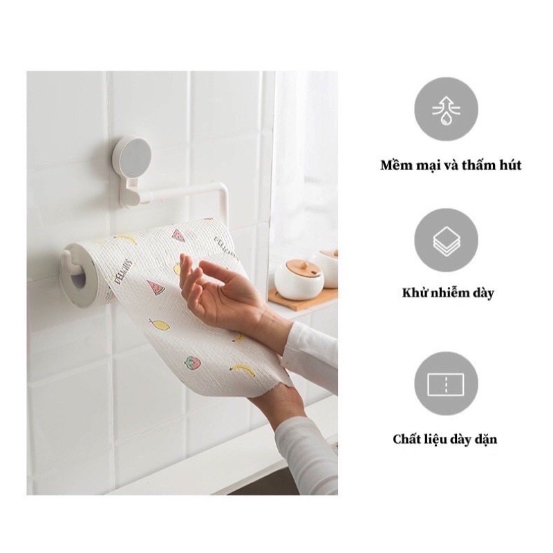 Cuộn Khăn Lau Bếp Đa Năng Bằng Vải Không Dệt ANHOME Màu Trắng Hoạ Tiết Có Thể Giặt Tái Sử Dụng Được