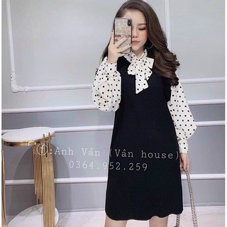 Váy bầu mùa đông công sở sét yếm rời có kèm áo