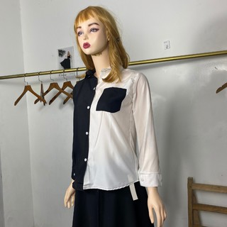 Áo sơmi nữ phối màu đen trắng