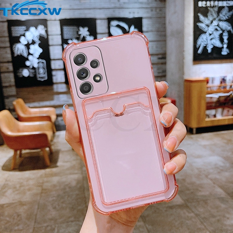 Ốp Điện Thoại Dẻo Trong Suốt Có Ngăn Đựng Thẻ Độc Đáo Chống Sốc Cho Samsung Galaxy A42 A52 A52S A72 A32 A22 A12