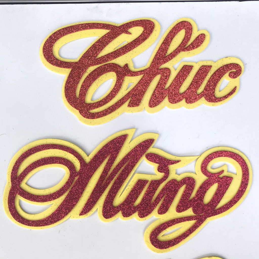 Chữ Chúc Mừng Năm Mới bằng mút xốp nhũ 2 lớp dán trang trí tường, cửa dịp năm mới