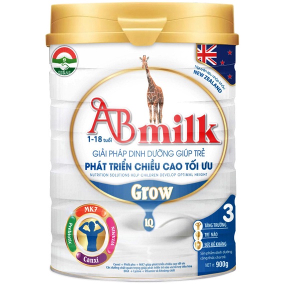 Sữa Mát ABMILK GROW IQ ĐK Giúp Phát Triển Trí Não, Tăng Trưởng Chiều Cao- Hộp 900g ( Từ 1 - 18 tuổi )