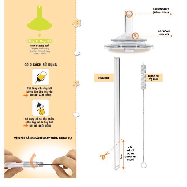 [MỚI 2020] BÌNH ỐNG HÚT WESSER PPSU HÚT MỌI TƯ THẾ NẰM NGỒI