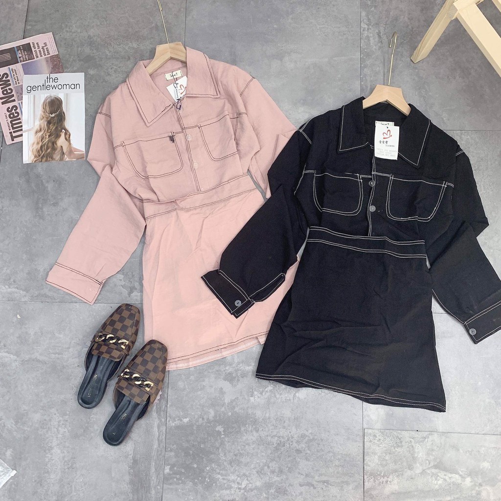 Set vest nữ sơ mi mix chân váy - Áo vest kèm chân váy viền nổi | BigBuy360 - bigbuy360.vn