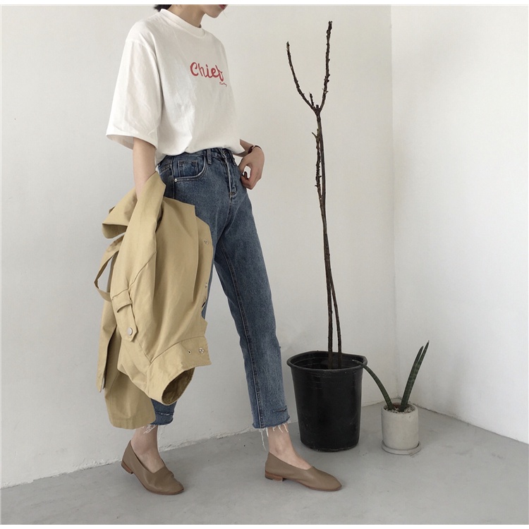 Quần Jean Lửng Nữ 9 Tấc Ống Suông Lưng Cao Hàn Quốc Quần Bò cộc Ulzzang Cạp cao Thời trang
