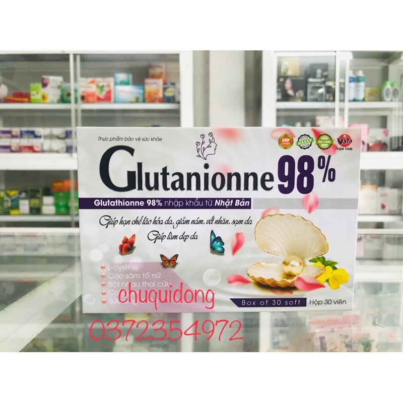 Glutathion ,viên uống trắng da Glutanionne 98% hộp 30 viên