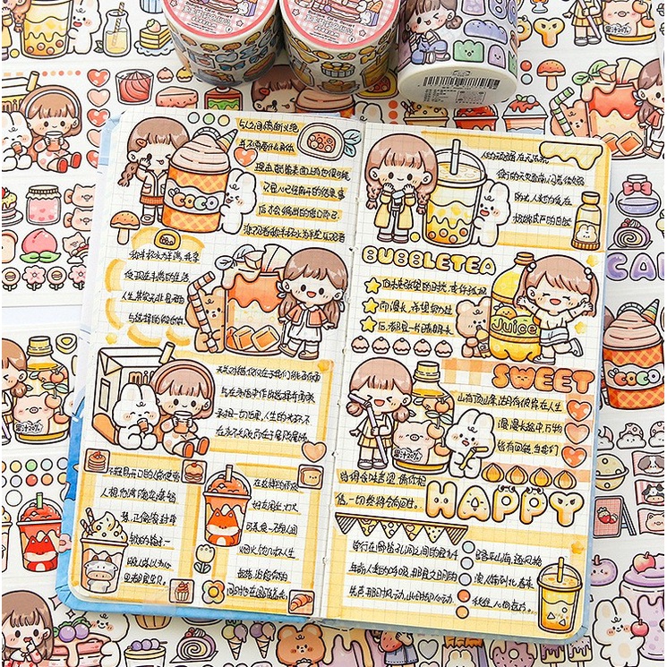 Cuộn washitape họa tiết DoDoJam siêu dễ thương, Băng giấy dán Telado trang trí nhật ký, Nhãn dán sáng tạo sổ tay xinh