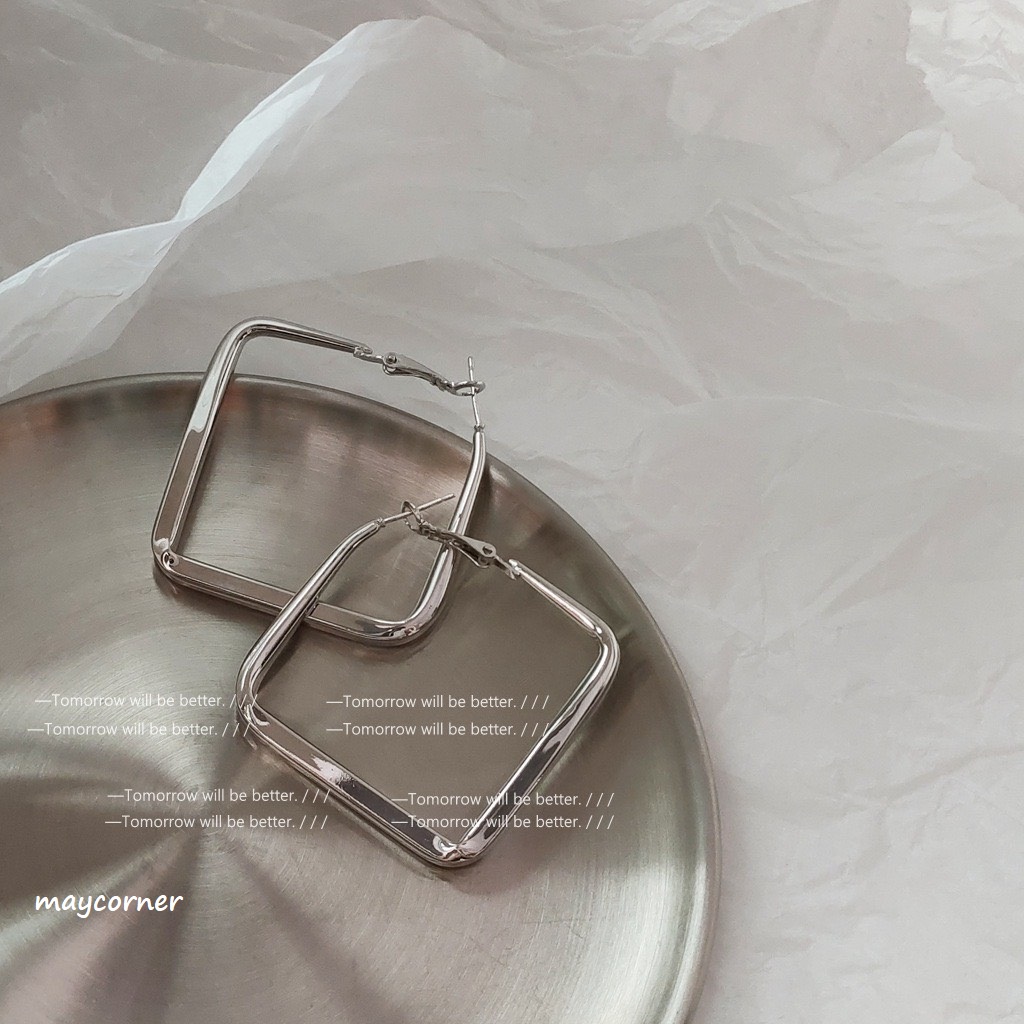 Khuyên tai hình học vuông mạ bạc 925 cao cấp 1763