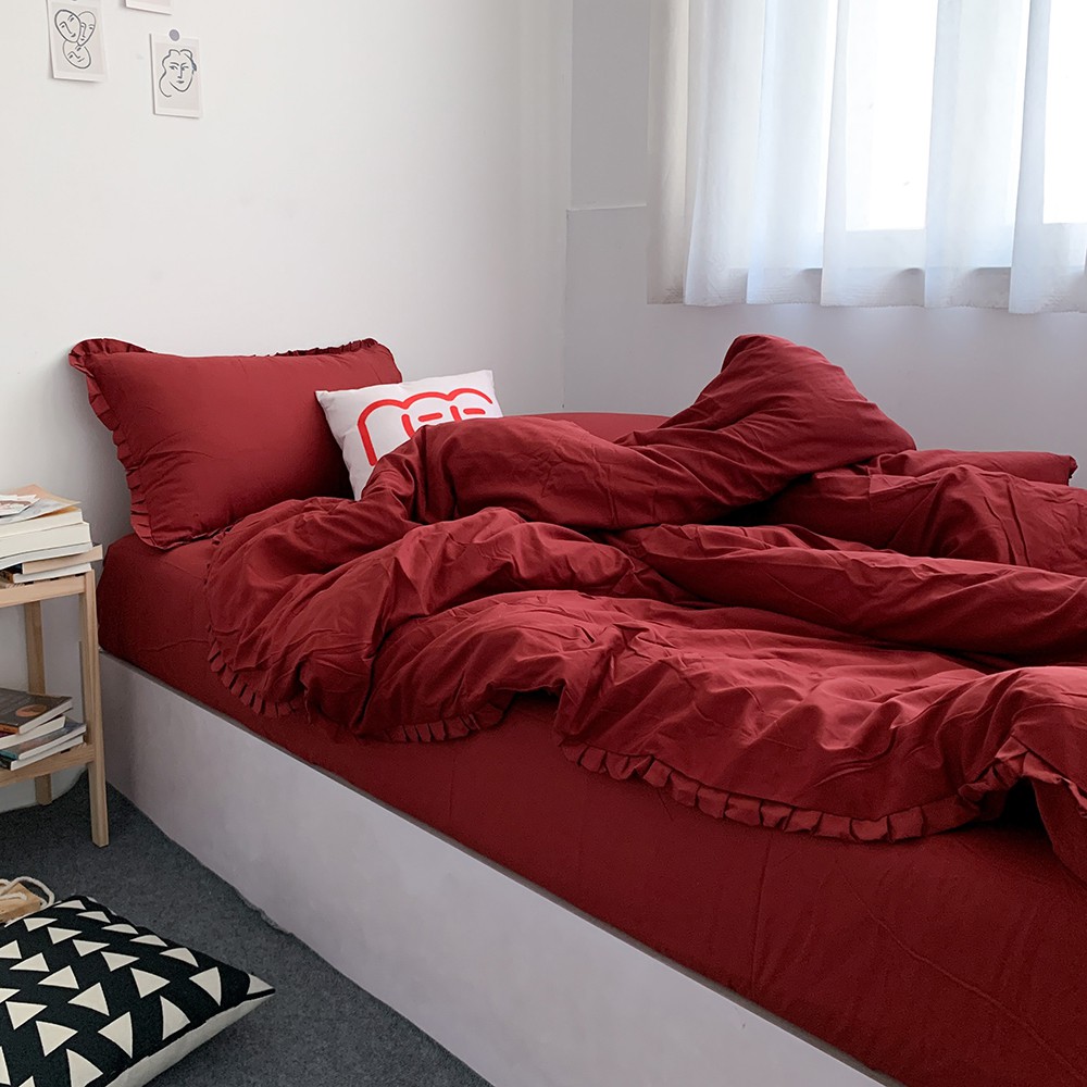 Bộ chăn ga gối Cotton TC REE Bedding trơn đỏ đô đủ size giường nệm CTC87