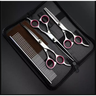 Bộ 3 Kéo  Cắt Tỉa Chuyên Nghiệp Cho Pet Spa, 1 Lược Chải [Hàng Nhập Khẩu] Thép Không Gỉ