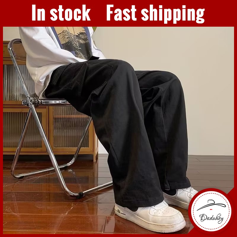 DaDuHey American Retro Multi-Pocket Elastic Waist Overalls Autumn Men's and Women's Oversize Fashion Loose Straight Casual Pants