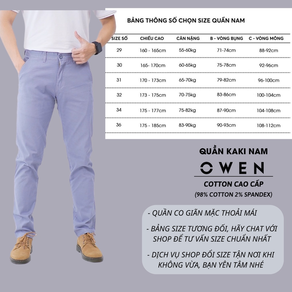 Quần kaki nam OWEN chuẩn hãng màu ghi, chất kaki cotton cao cấp, co giãn, form đứng dáng ôm nhẹ trẻ trung, năng động
