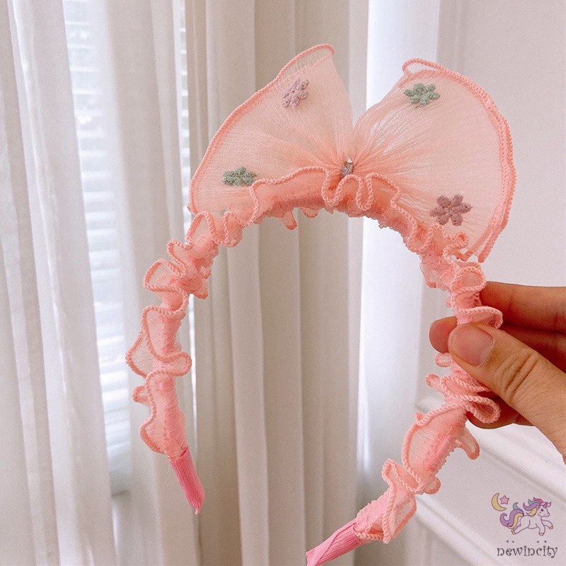 Băng Đô Cài Tóc Phối Ren Thêu Hoa Phong Cách Hàn Quốc Dành Cho Bé