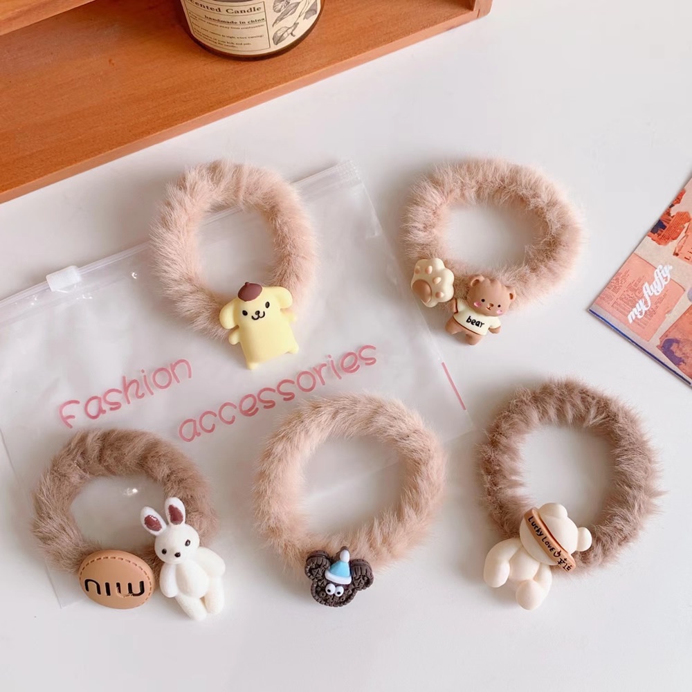 Set 5 dây buộc tóc cao su đính gấu bông dễ thương