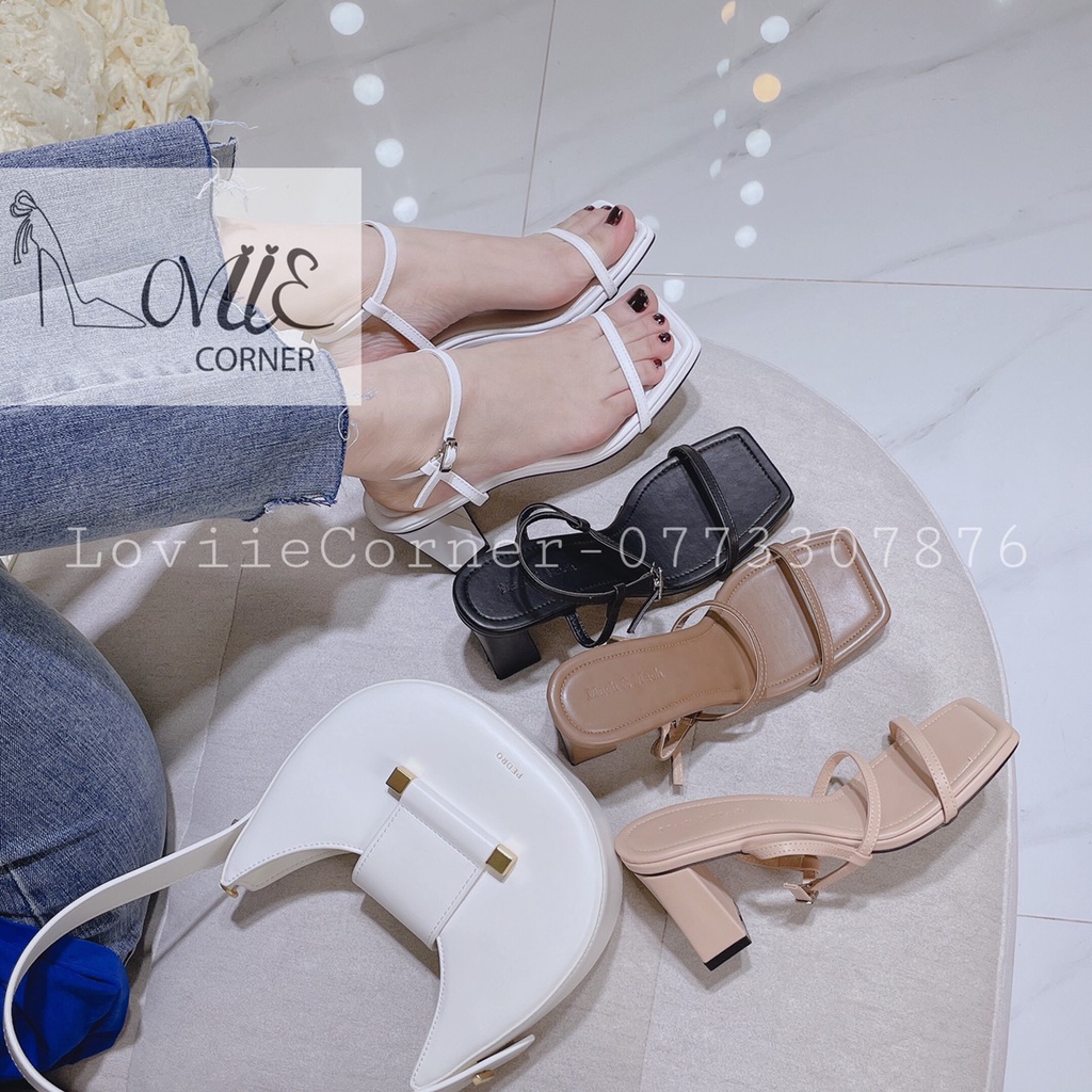 GIÀY CAO GÓT LOVIIECORNER - GIÀY SANDAL NỮ THỜI TRANG GÓT VUÔNG QUAI MÃNH 7CM TALON HAI LỚP G211216