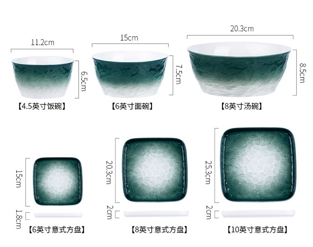 SẴN Bộ bát đĩa vân đá nước sóng xanh rêu men sứ cao cấp Bếp Ấm