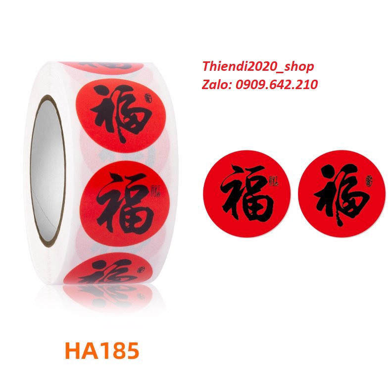 TEM TẾT_ Tem cuộn chữ " Happy new year" và tiếng hoa đ.kính 2.5cm_3.8cm_Sticker Tết