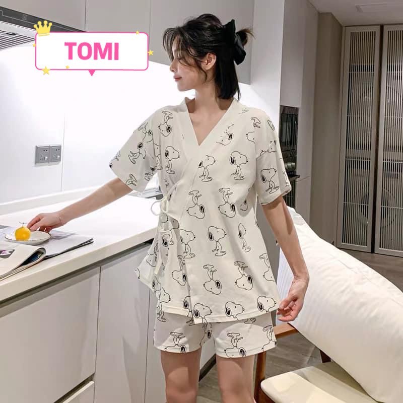 Bộ đồ ngủ nữ, bộ pyjama thắt dây ngắn tay - TOMI BOUTIQUE