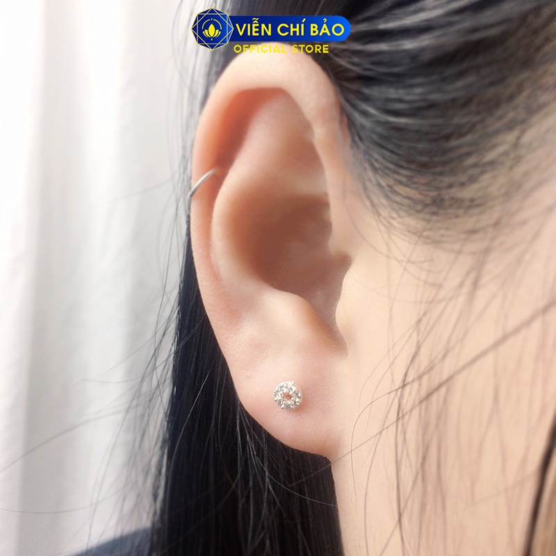 Bông tai bạc nữ Round đính đá chất liệu bạc 925 thời trang phụ kiện trang sức nữ Viễn Chí Bảo B400479H