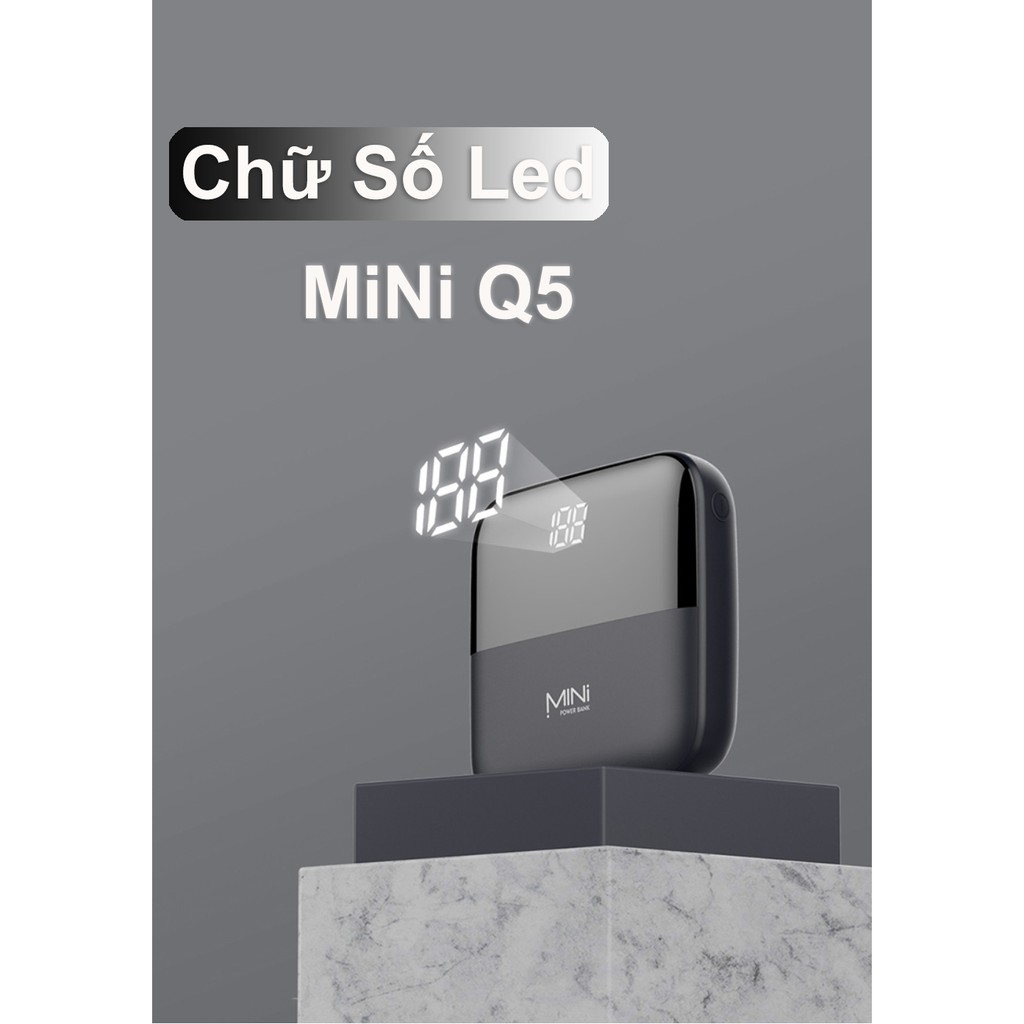 Sạc Dự Phòng Mini Q5 Sạc Nhanh Siêu Mỏng Mặt Kính Nhỏ Gọn Power Bank 10000mAh 2 Cồng Đầu Ra