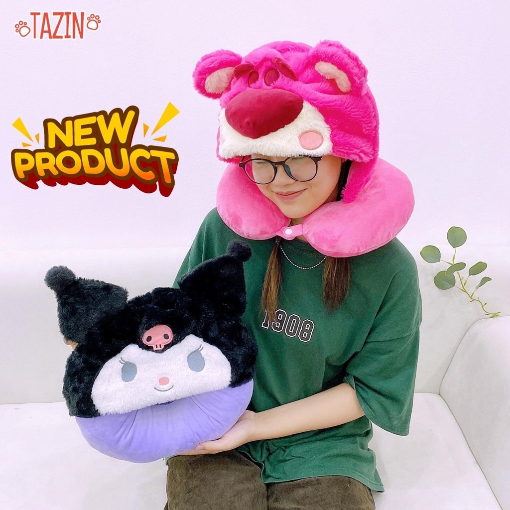 Gối Cổ Gấu Lotso Kèm Mũ, Gối Cổ Kuromi, Stitch Ấm Áp Cao Su Non - Tazin