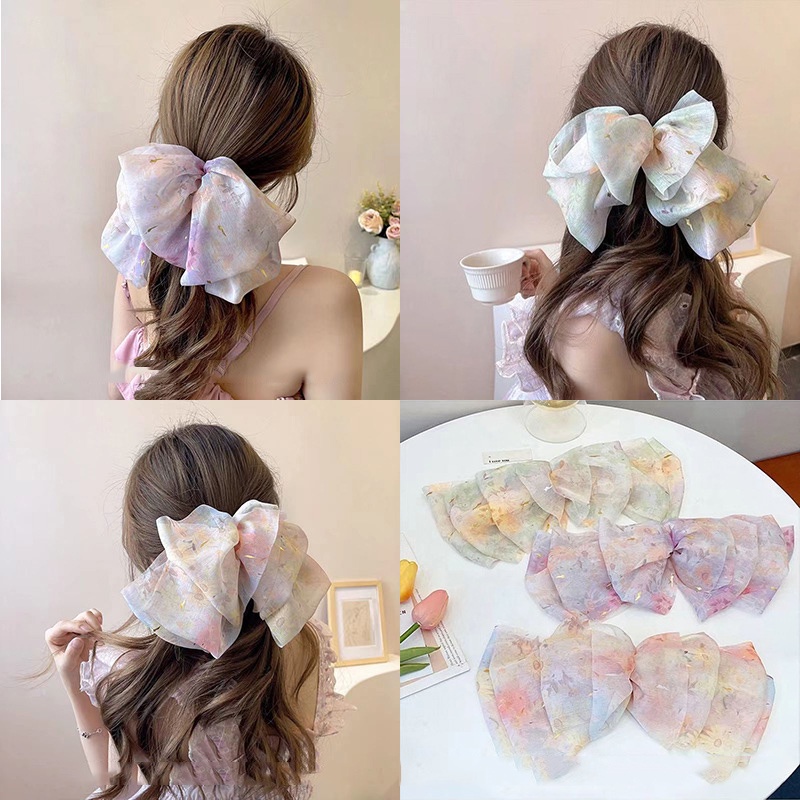 Kẹp Tóc Nơ Bông Nhiều Lớp Nhiều Màu Dễ Thương