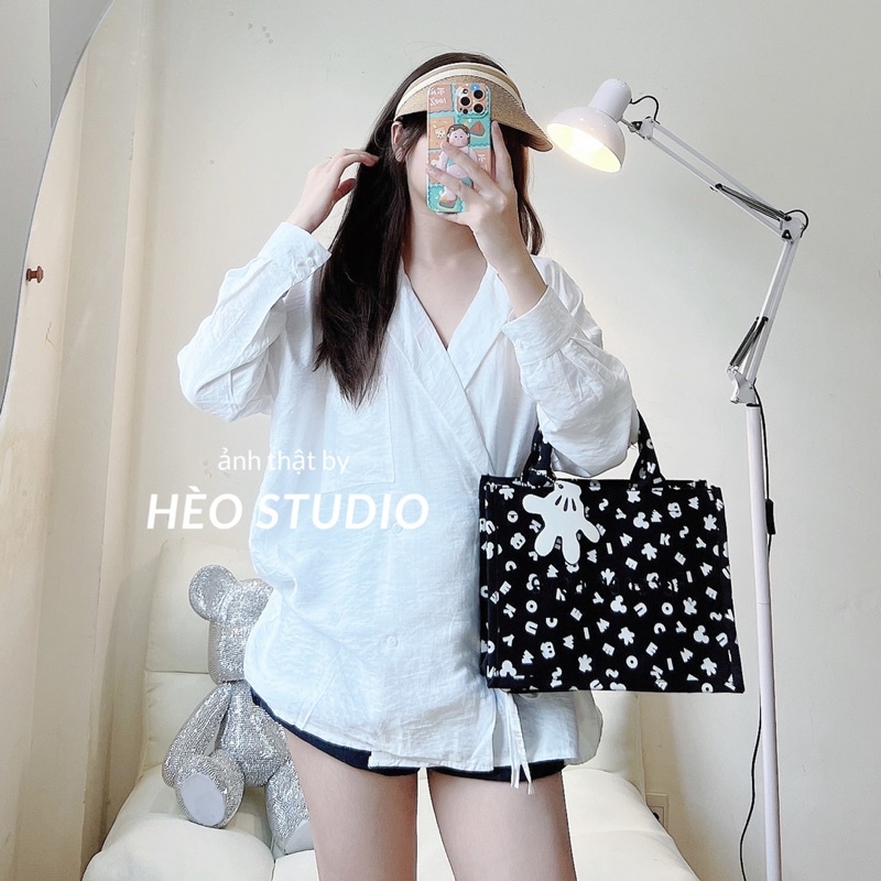 Áo Sơ Mi Blazer Cột Nơ Hèo Studio (Ảnh Thật)
