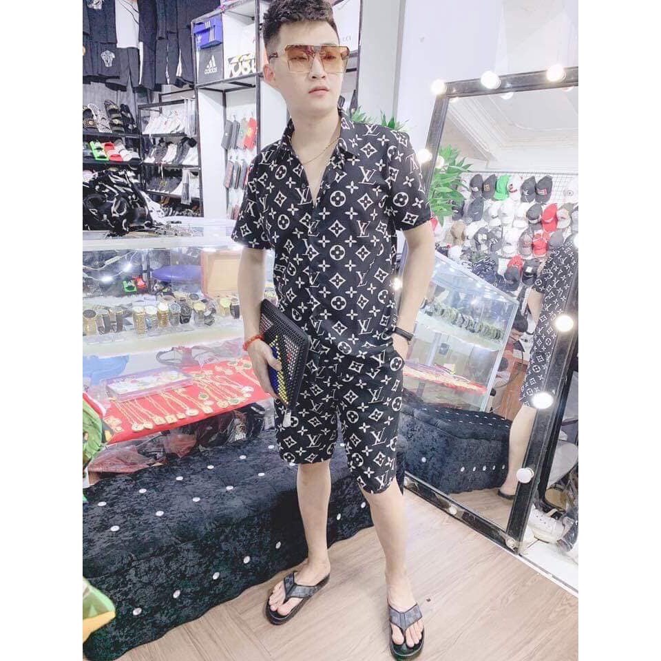 Hot Trend 2020 Bộ Hè Nam,Đồ Bộ Nam LV Hoa Nhỏ Chất Xịn Cao Cấp Có Size K9
