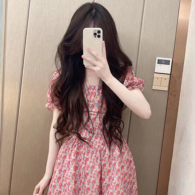 Đầm hoa Perty cổ vuông phong cách mùa hè thời trang cho nữ