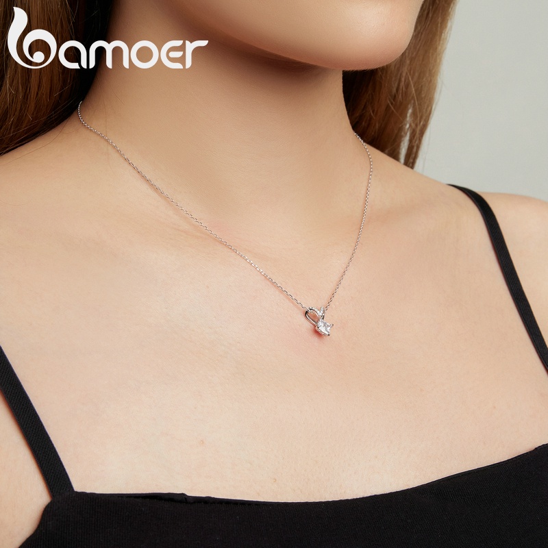Dây chuyền Bamoer bạc 925 đính đá zircon 43cm thời trang dành cho nữ