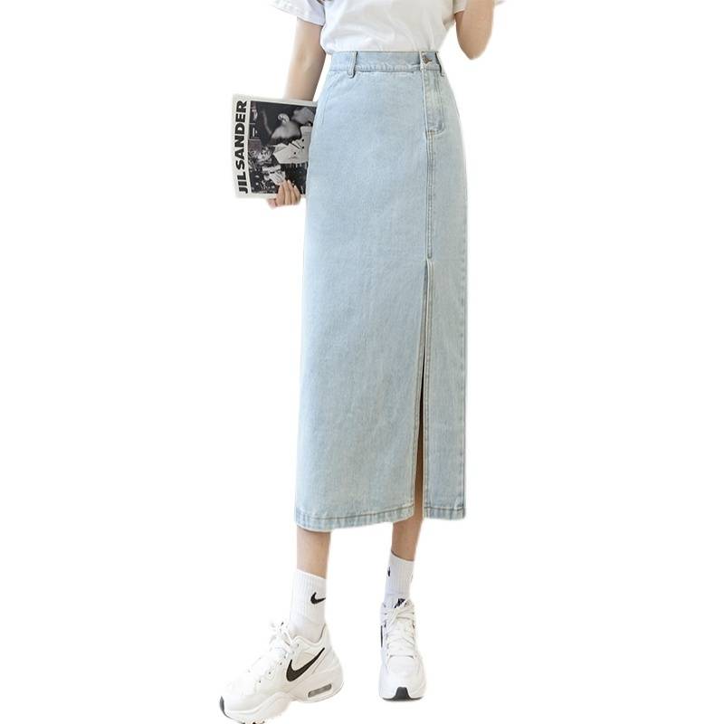 Chân Váy Denim Dáng Chữ A Lưng Cao Màu Xanh Nhạt Phong Cách Hàn Quốc | BigBuy360 - bigbuy360.vn