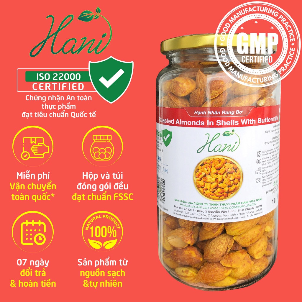 500g Hạnh Nhân Mỹ Rang Bơ Vỏ Mỏng Chuẩn Nhập Khẩu Mỹ 💰 HANI FOOD